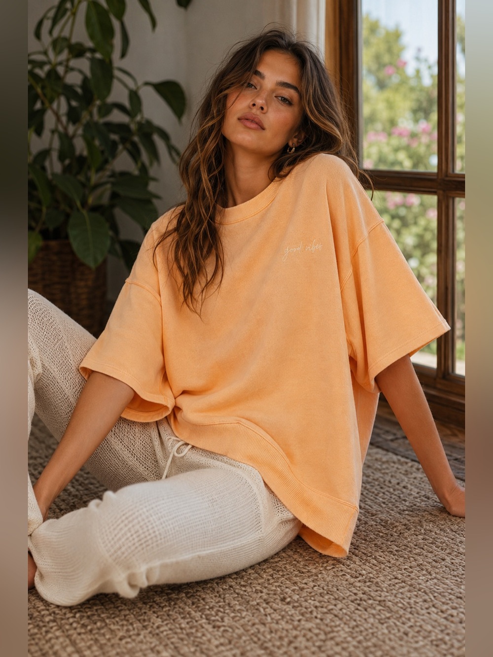 Intimately Free People Cozy Cool Girl Sleep Knit Creamsicle Oversized Top